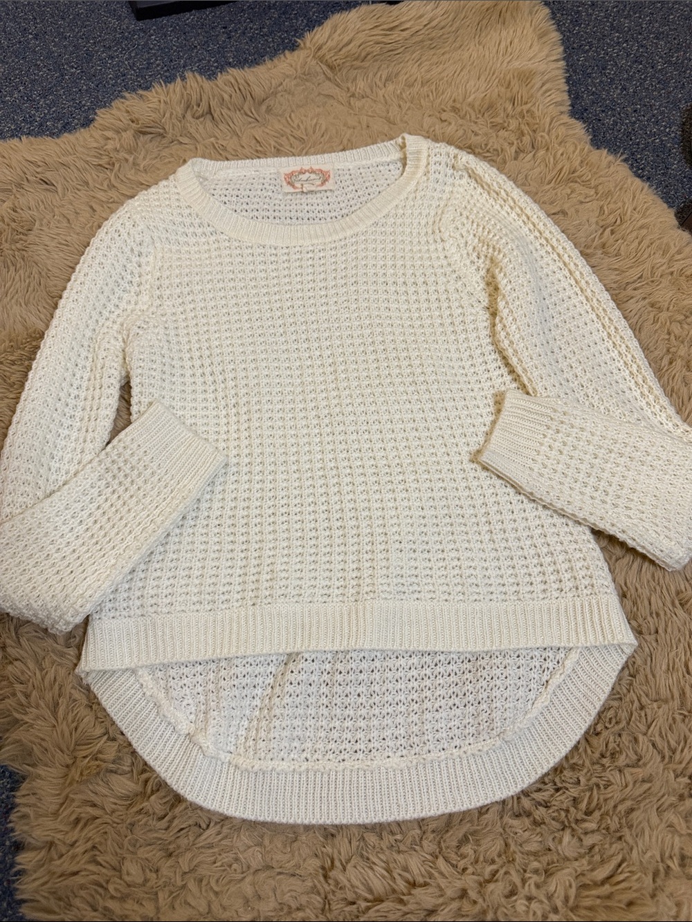 Ambiance Cream Waffle-Knit Scoop-Neck High-Low Sweater
